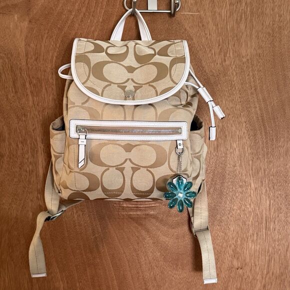 Coach Kyra Daisy Y2K Tan Beige White Backpack Bag Charms Utility Preppy GUC - Picture 1 of 13